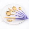 24-piece Snplowum Matte Gold Tableware, 18/10 Stainless Steel Utensils Heavy Serving Set With Purple Handle For Dinner & Dessert Home Restaurant Flatware Set, Service For 4 (Purple Gold) view 3