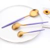 24-piece Snplowum Matte Gold Tableware, 18/10 Stainless Steel Utensils Heavy Serving Set With Purple Handle For Dinner & Dessert Home Restaurant Flatware Set, Service For 4 (Purple Gold) view 4