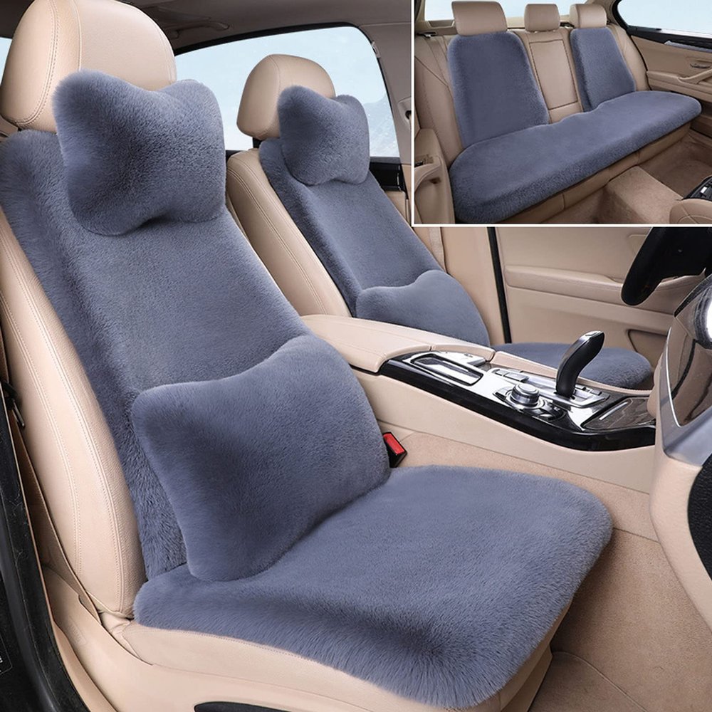 11 Sets of Car Seat Cushions, Winter Warm Plush Cushion with 2 Lumbar Pillows and Neck Pillows Non-Slip Easy to Install Universal Sponge Cushion Pad (E)