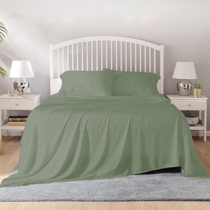 3 Piece Flat Sheet Set Oversized Size (132" x 110") 100% Egyptian Cotton 800 Thread Count Sheets - Soft, Wrinkle-Free, Fade-Resistant,Hotel Quality Flat Bed Sheet - Sage Solid