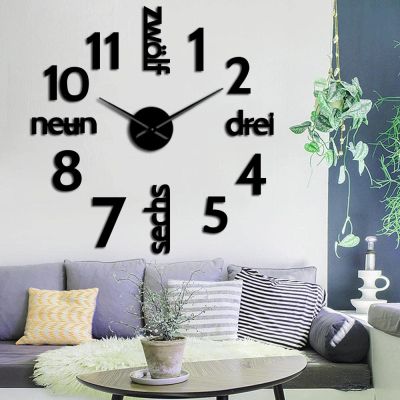 HERWS Wall Clock Language and Numerals DIY Large Wall Clock Silent Movement Horologe Frameless Big Numbers Acrylic Clocks Watch