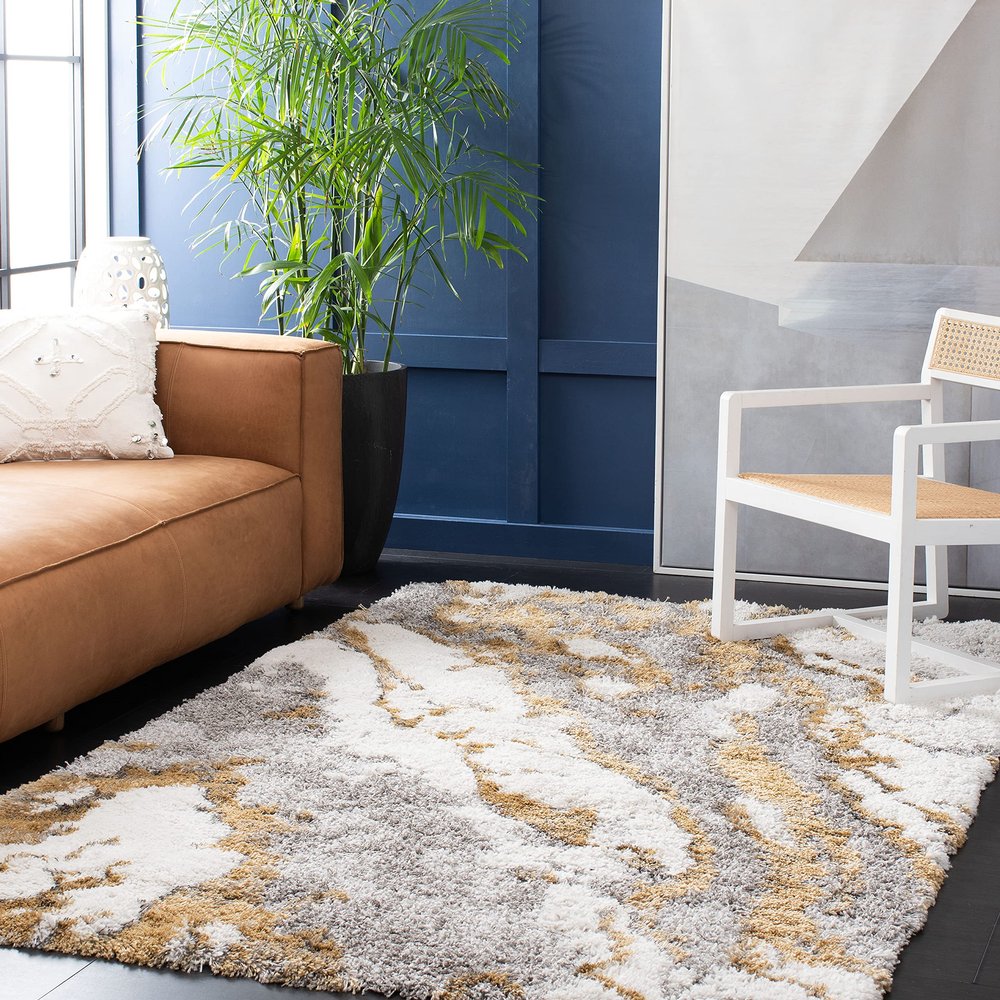 SAFAVIEH Area Rug 8x10 - Horizon Shag Collection - Large - Grey & Gold, Modern Design, Non-Shedding & Easy Cleaning, Ultra Plush Thick Pile, Ideal for Living Room, Bedroom, Dining Space (HZN890D)