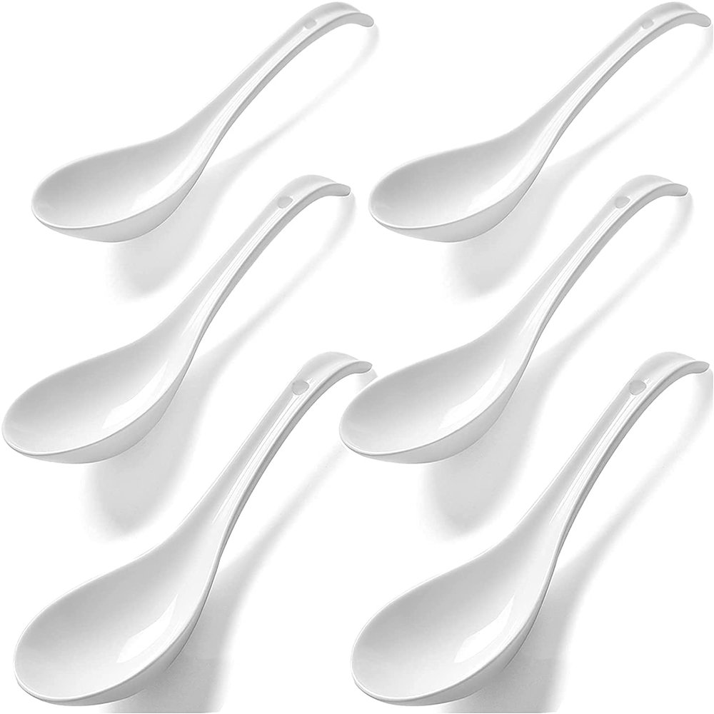 NICTOY Ceramic Soup Spoons Set of 6, 6.8 inch Large Soup Spoon sets Suitable for Pho, Ramen, noodles