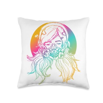 Colorful Anime Girl with Gas Mask Throw Pillow