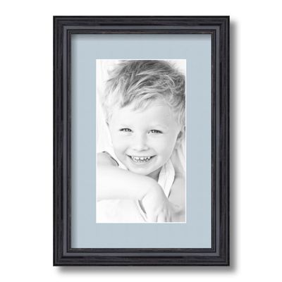 ArtToFrames 6x11 inch Black Stain on Solid Red Oak Picture Frame with 2 Inch Single Baby Blue Mat, SingleMat-0066-59504-YBLK-6x11-860