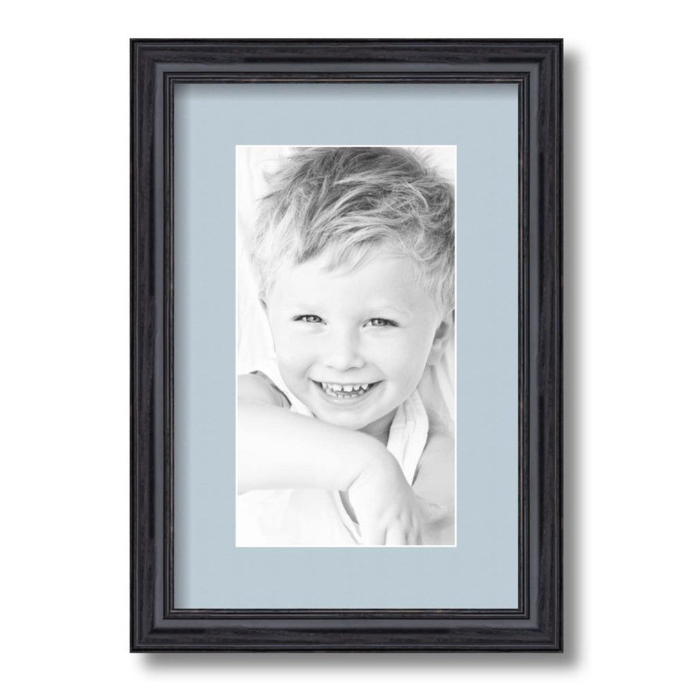 ArtToFrames 6x11 inch Black Stain on Solid Red Oak Picture Frame with 2 Inch Single Baby Blue Mat, SingleMat-0066-59504-YBLK-6x11-860
