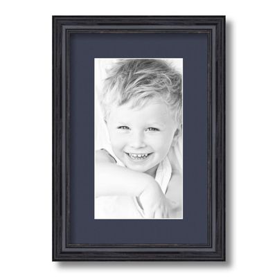 ArtToFrames 6x11 inch Black Stain on Solid Red Oak Picture Frame with 2 Inch Single Blue Jay Mat, SingleMat-0066-59504-YBLK-6x11-586