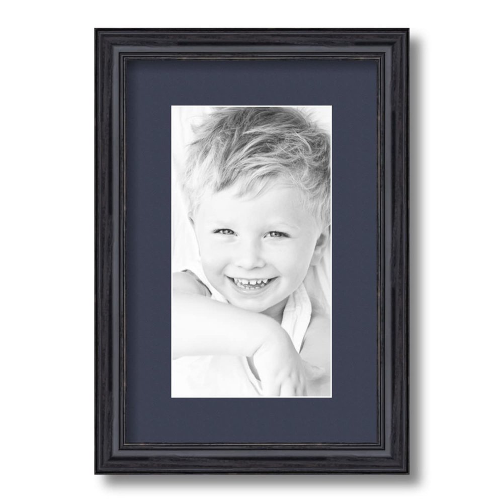 ArtToFrames 6x11 inch Black Stain on Solid Red Oak Picture Frame with 2 Inch Single Blue Jay Mat, SingleMat-0066-59504-YBLK-6x11-586