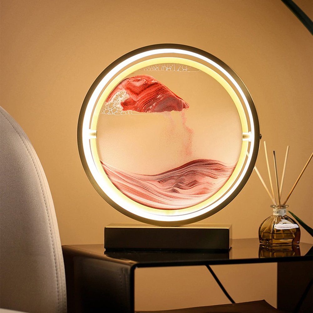 XBAOMING Hourglass Art, Art 3D360 Rotating Quicksand Lighting Desktop Art Office and Home Decor,Orange