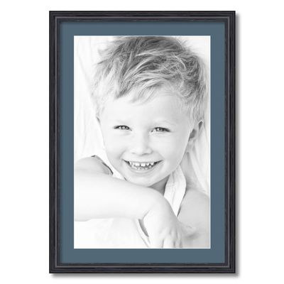 ArtToFrames 16x25 inch Black Stain on Solid Red Oak Picture Frame with 2 Inch Single Dutch Blue Mat, SingleMat-0066-59504-YBLK-16x25-785