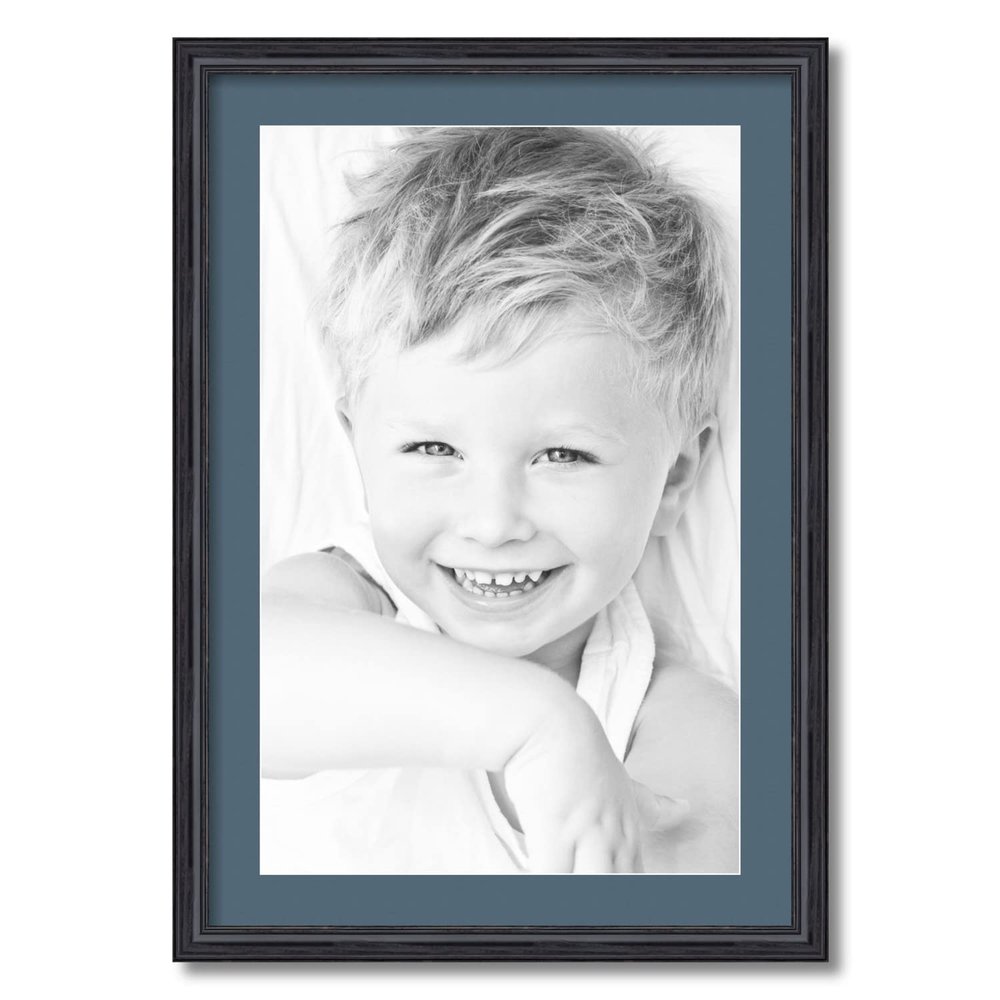 ArtToFrames 16x25 inch Black Stain on Solid Red Oak Picture Frame with 2 Inch Single Dutch Blue Mat, SingleMat-0066-59504-YBLK-16x25-785