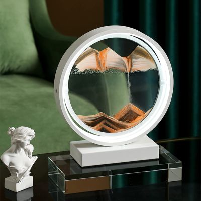 XBAOMING Hourglass Art, Art 3D360 Rotating Quicksand Lighting Desktop Art Office and Home Decor,White