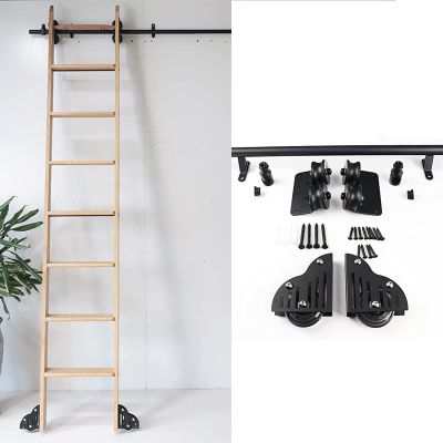 XFSHKJS Sliding Ladder Library Full Set Hardware (No Ladder) Rolling Ladder Hardware Library, Black, Mobile Ladder Track for Home/Indoor/Loft, with Floor Roller Wheels (Size : 13ft/400cm Track kit)
