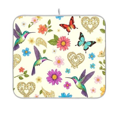 Beautiful Flower Dish Drying Mat for Kitchen, Kitchen Drying Mat, Absorbent Quick Drying Dish Mat Machine Washable 16 In x 18 In