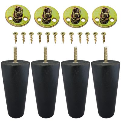The Blue Cactus Company Wood Table Legs - 5-Inch Black Round - Set of 4 Screw-in Replacements for Sofa & Bed