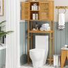 VIAGDO Over The Toilet Storage Cabinet, Tall Bathroom Cabinet Organizer with Cupboard and Adjustable Shelves, Freestanding Toilet Shelf Space Saver Rack Stand for Laundry Room, Balcony, Bamboo view 1