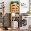 VIAGDO Over The Toilet Storage Cabinet, Tall Bathroom Cabinet Organizer with Cupboard and Adjustable Shelves, Freestanding Toilet Shelf Space Saver Rack Stand for Laundry Room, Balcony, Bamboo view 4