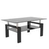 38.6'' Rectangle Glass Coffee Table, Black Coffee Table with Tempered Glass & Metal Legs, 2-Tier Modern Center Table with Storage Shelf, Black Glass Coffee Tables for Living Room, Apartment, Office view 1