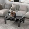 38.6'' Rectangle Glass Coffee Table, Black Coffee Table with Tempered Glass & Metal Legs, 2-Tier Modern Center Table with Storage Shelf, Black Glass Coffee Tables for Living Room, Apartment, Office view 2