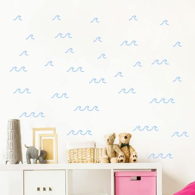 88 Pcs/Pack Ocean Waves Wall Sticker for Kids Room Decal Sea Surge Living Room Decor YMX60 (Light Blue)