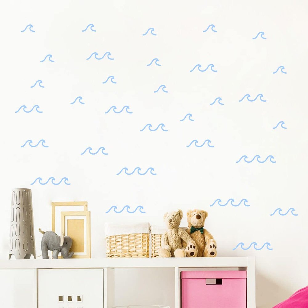 88 Pcs/Pack Ocean Waves Wall Sticker for Kids Room Decal Sea Surge Living Room Decor YMX60 (Light Blue)