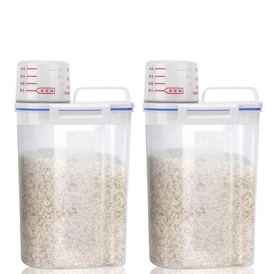 2Pcs Rice Storage Container, BPA Free Plastic Airtight Food Dispenser with Pouring Spout & Measuring Cup, Pet Food Storage Bin, Dry Food Storage Bucket for Rice, Cereal, Flour, Oatmeal