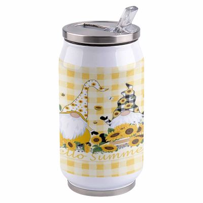 10oz Stainless Steel Tumbler with Lid & Straw-Double Wall Vacuum Insulated Travel Mug, Hello Summer Sunflower Gnomes Yellow Buffalo Plaid Water Bottle Coffee Beverage Drinks Cup for Adults Kids