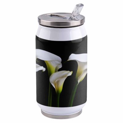 14oz Stainless Steel Tumbler with Lid & Straw-Double Wall Vacuum Insulated Travel Mug, Calla Lily Flower Black Background Water Bottle Coffee Beverage Drinks Cup for Adults Kids