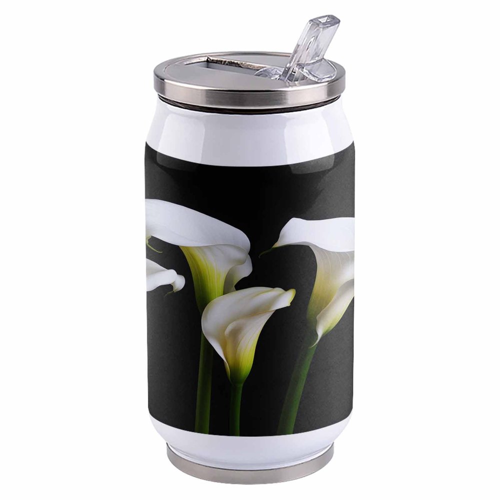 14oz Stainless Steel Tumbler with Lid & Straw-Double Wall Vacuum Insulated Travel Mug, Calla Lily Flower Black Background Water Bottle Coffee Beverage Drinks Cup for Adults Kids