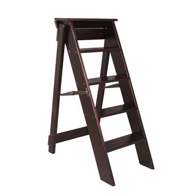 ZJYWMM Step Stool Wooden Adult Wooden Folding Step Stool Ladder 5 Steps (Color : Black Walnut Color)