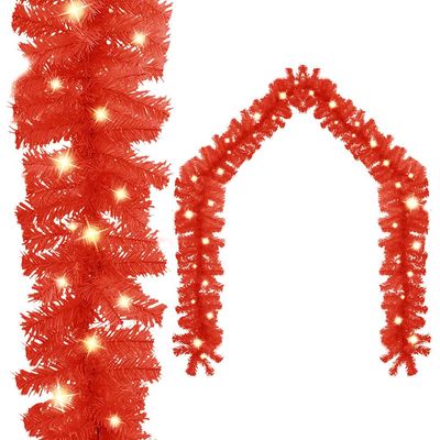 Christmas Garland with LED Lights,Artificial Christmas Wreath,Christmas Garlands Greenery Decorations, Artificial Pine Garland Soft Garland for Holiday Xmas Decoration 197" Red