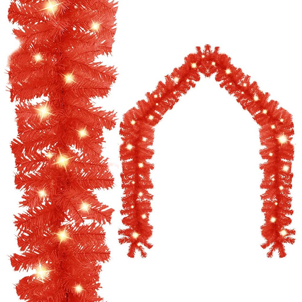 Christmas Garland with LED Lights,Artificial Christmas Wreath,Christmas Garlands Greenery Decorations, Artificial Pine Garland Soft Garland for Holiday Xmas Decoration 197" Red