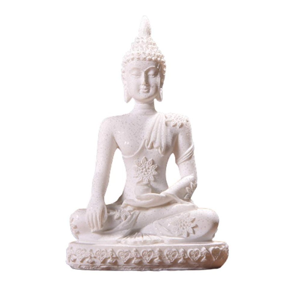 QQWW Buddha Statue Zen Buddha Meditating Peace Harmony Statue Sandstone Sitting Buddha Home Decor Crafts Creative Gift (Color : White)