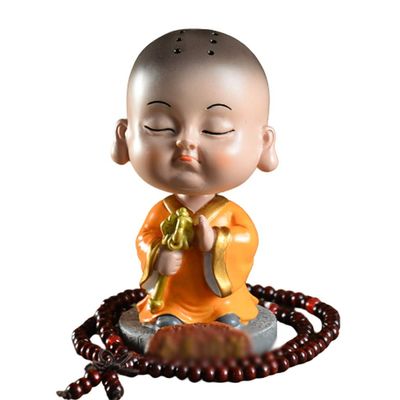 QQWW Buddha Statue Resin Little Novice Monk Zen Buddha Little Maitreya Buddha Zen Creativity Exquisite Crafts Gift (Color : Orange)