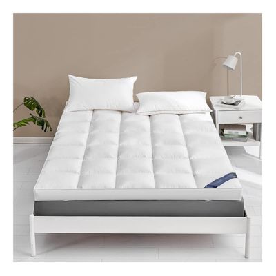 Twin Mattress Topper Extra Thick Pillow Top Cooling Bed Topper Soft Mattress Pad Cover Mattress Protector with Anchor Bands Overfilled Down Alternative Filling(White,180x200cm)
