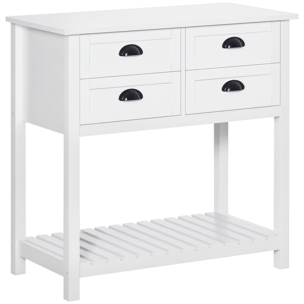 HOMCOM Sideboard Buffet Cabinet with Storage, Modern Coffee Bar Cabinet with 4 Drawers and Slatted Bottom Shelf, Console Table for Kitchen, Living Room, Dining Room, Hallway, White