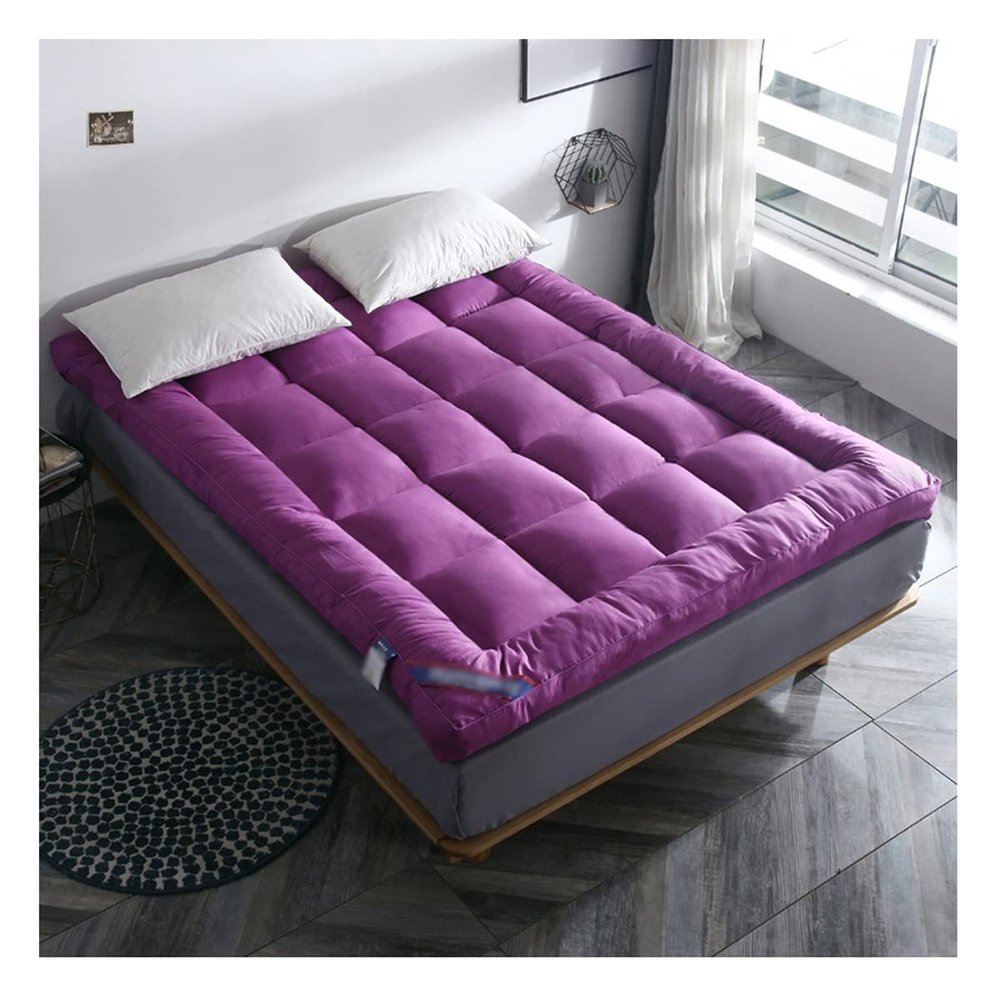 Mattress Topper Twin Extra Soft Mattress Pad Cover Quilted Pillow Top Matress Topper with Down Alternative Fill Soft Bed Topper for Single Bed Day Bed(Purple,150x190cm)