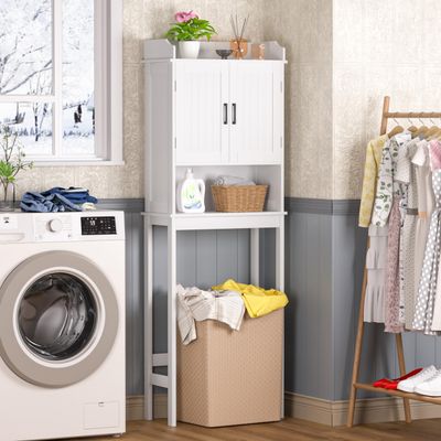 VEIKOUS Over The Toilet Storage Organizer and Small Freestanding Cabinet W/Adjustable Shelf & Storage Rack, Bathroom Space Saver, White
