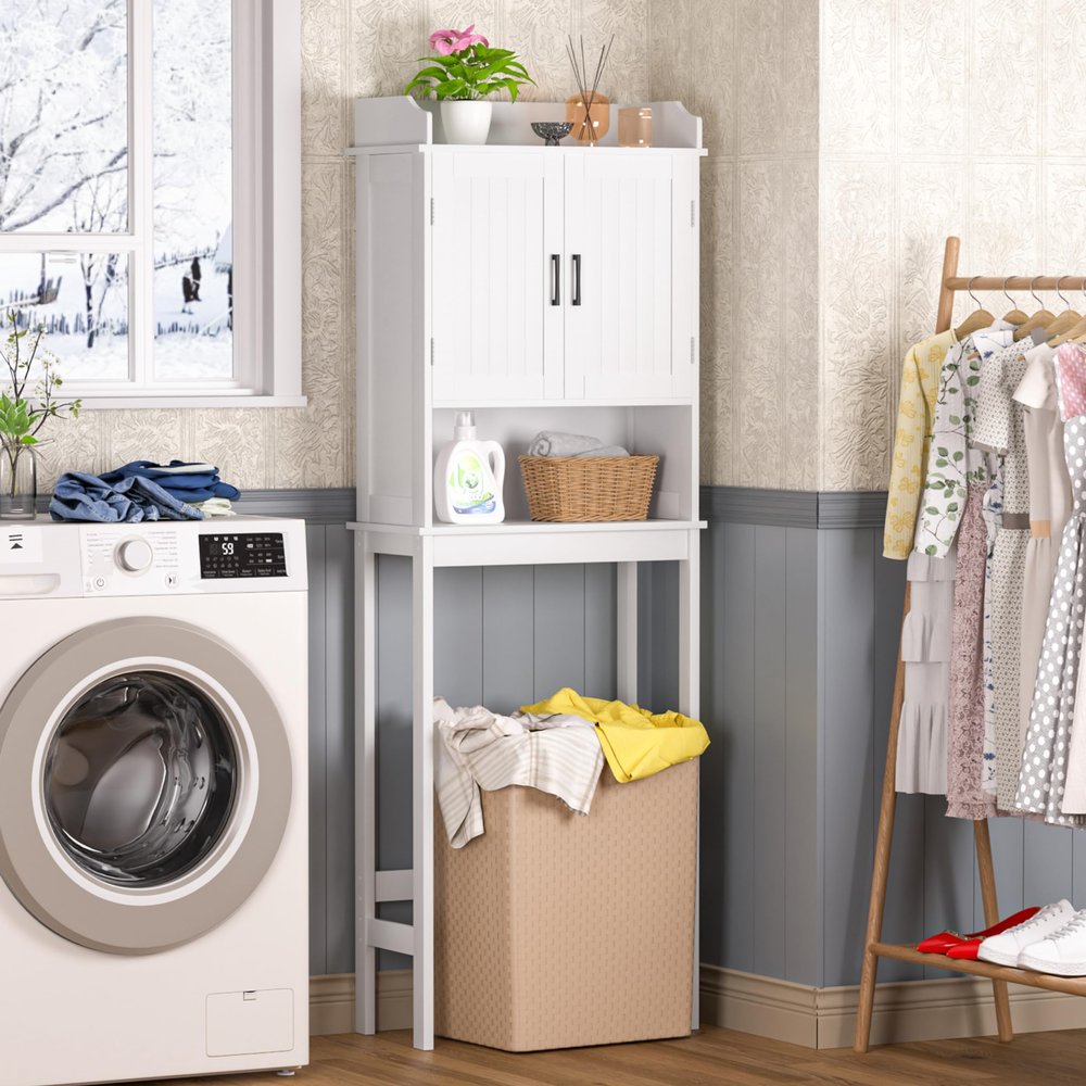 VEIKOUS Over The Toilet Storage Organizer and Small Freestanding Cabinet W/Adjustable Shelf & Storage Rack, Bathroom Space Saver, White