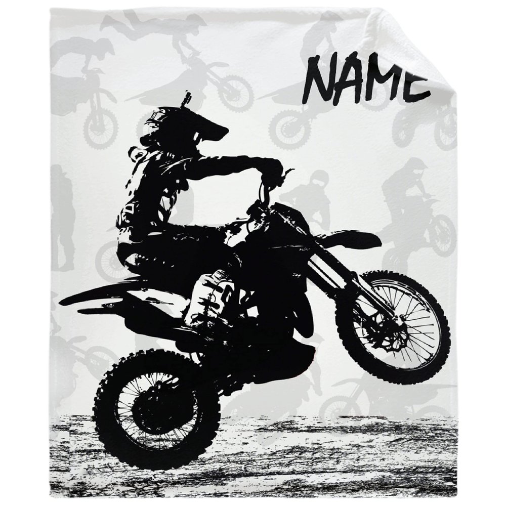 Dirt Bike Motocross Rider Custom Blanket Personalized Name Blanket with Text for Great Gift for Family, Christmas, Soft Flannel Customized Name Blankets for Girls, Boys L 80"x60" for Adult