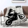 Dirt Bike Motocross Rider Custom Blanket Personalized Name Blanket with Text for Great Gift for Family, Christmas, Soft Flannel Customized Name Blankets for Girls, Boys L 80"x60" for Adult view 2