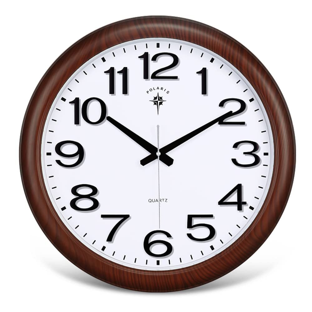 BcofoA Large Round Wall Clock Living Room Bedroom Office Clock Mute Simple Modern Quartz Clock (Color : Brown)