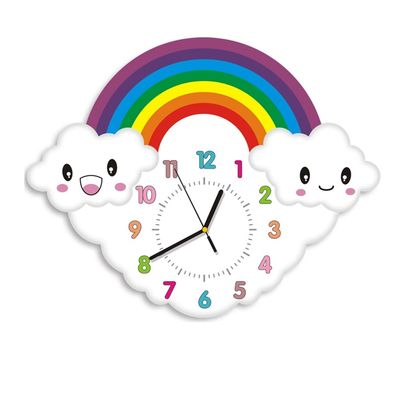 BcofoA Cartoon Creative Wall Clock Kindergarten Cute Rainbow Simple Fun Fashion Clock Childrens Room Bedroom Mute Clock (Color : A Large)