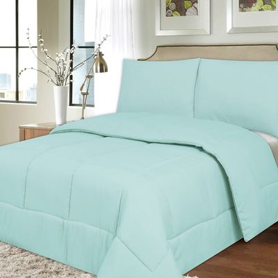 All Season Goose Down Alternative Comforter Set 100% Cotton Oversized King (116'' x 98'') Size Sky Blue 3 Piece Box Stitched Comforter with 2 Pillowcases 500 GSM Fill Fluffy Stylish Look Comforter
