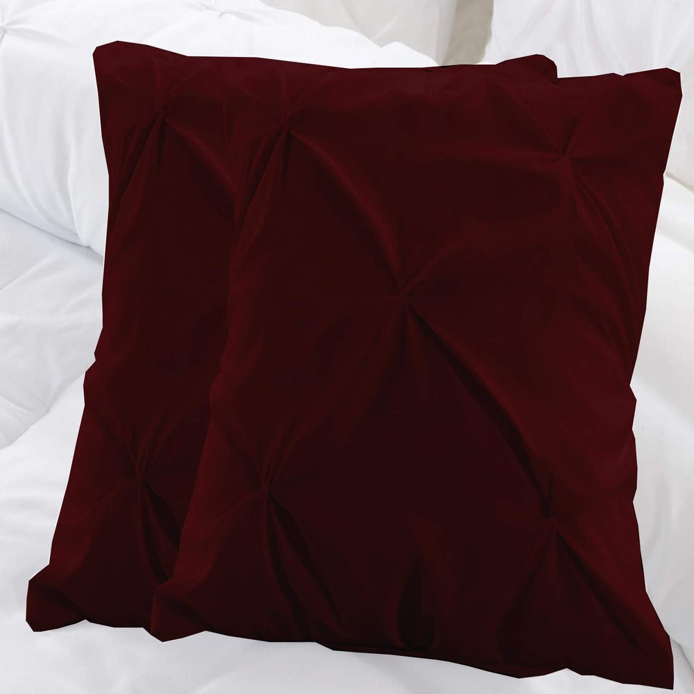 Set of 2 Pinch Pleated Euro Shams Throw Pillow Cushion Cover 100% Egyptian Cotton 600 Thread Count Super Soft Decorative Hotel Class Bedding((18X18 Inches),Wine)