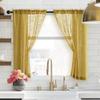 Mustard Yellow Curtains 48 Inch Length for Kitchen Window 2 Panels Set,Small Short Faux Linen Semi Sheer Light Gold Curtains for Bathroom Spring Decor view 4
