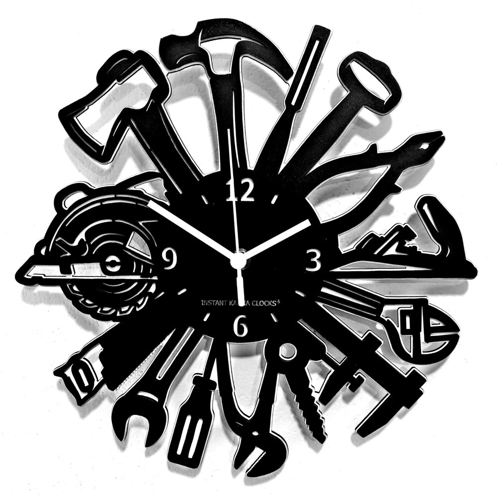 Instant Karma Clocks Wall Clock  Carpenter Artist Masonry Plumber Mechanic Garage Tools, HDF Wood, 12inch
