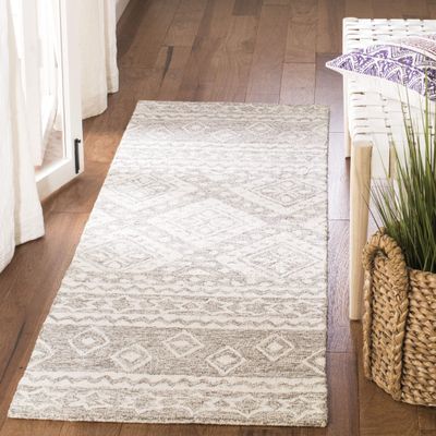 SAFAVIEH Micro-Loop Collection Runner Rug - 2'3" x 8', Dark Grey & Ivory, Handmade Moroccan Boho Tribal Wool, Ideal for High Traffic Areas in Living Room, Bedroom (MLP501F)