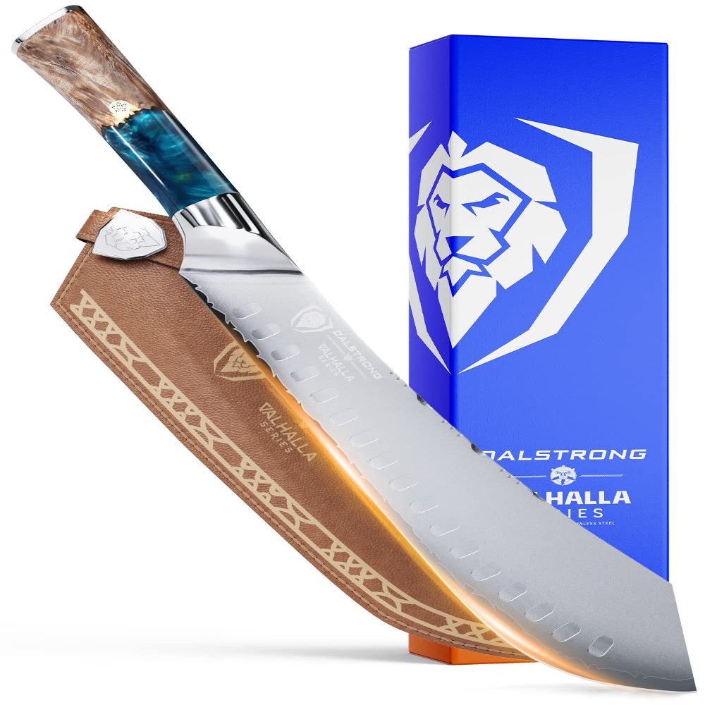 Dalstrong Bull-Nose Butcher Knife - 10 inch - Valhalla Series - 9CR18MOV HC Steel Kitchen Knife - Celestial Resin & Wood Handle - Razor Sharp BBQ Meat Knife Gift - Breaking Knife - Leather Sheath