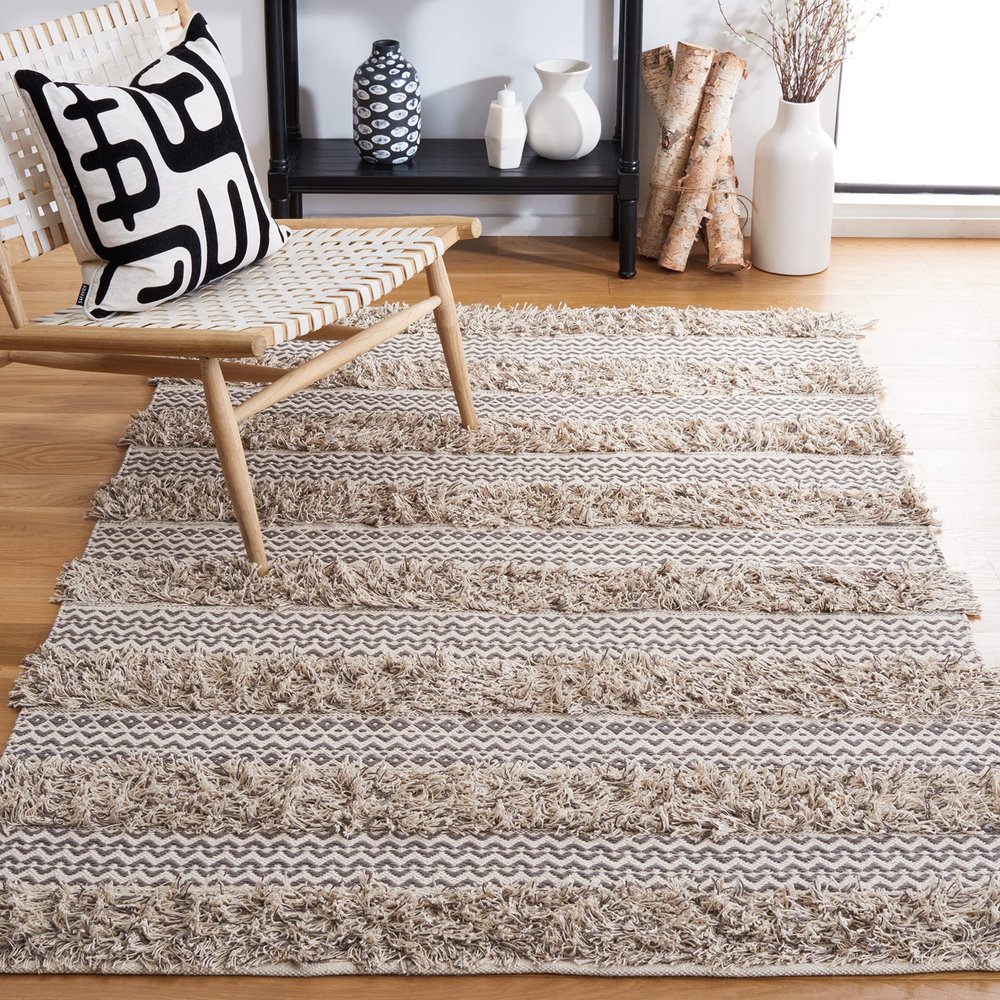 SAFAVIEH Area Rug 8x10 - Natura Collection - Large - Grey & Ivory, Flat Weave Cotton, Ideal for Living Room, Bedroom, Dining Space (NAT929F)